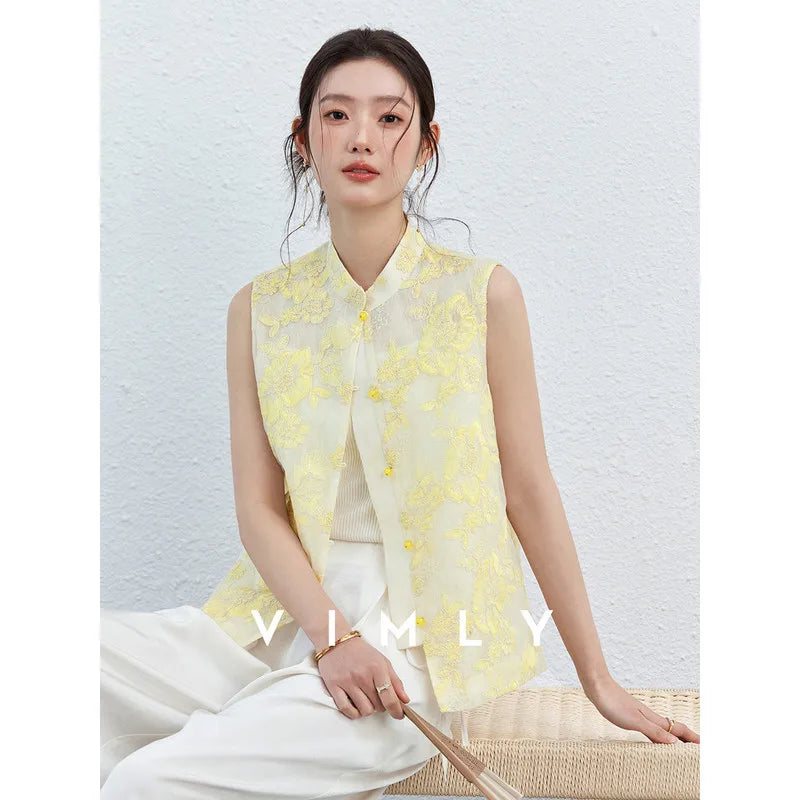 Floral Jacquard Frog-Button Vest