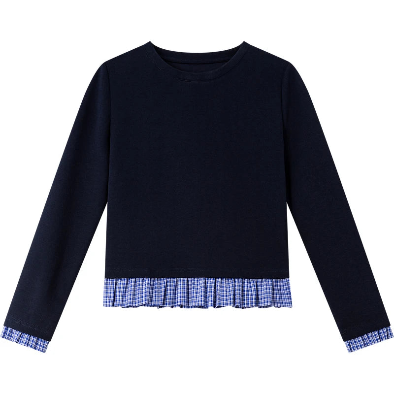 Pleated-Hem Long-Sleeve Tee