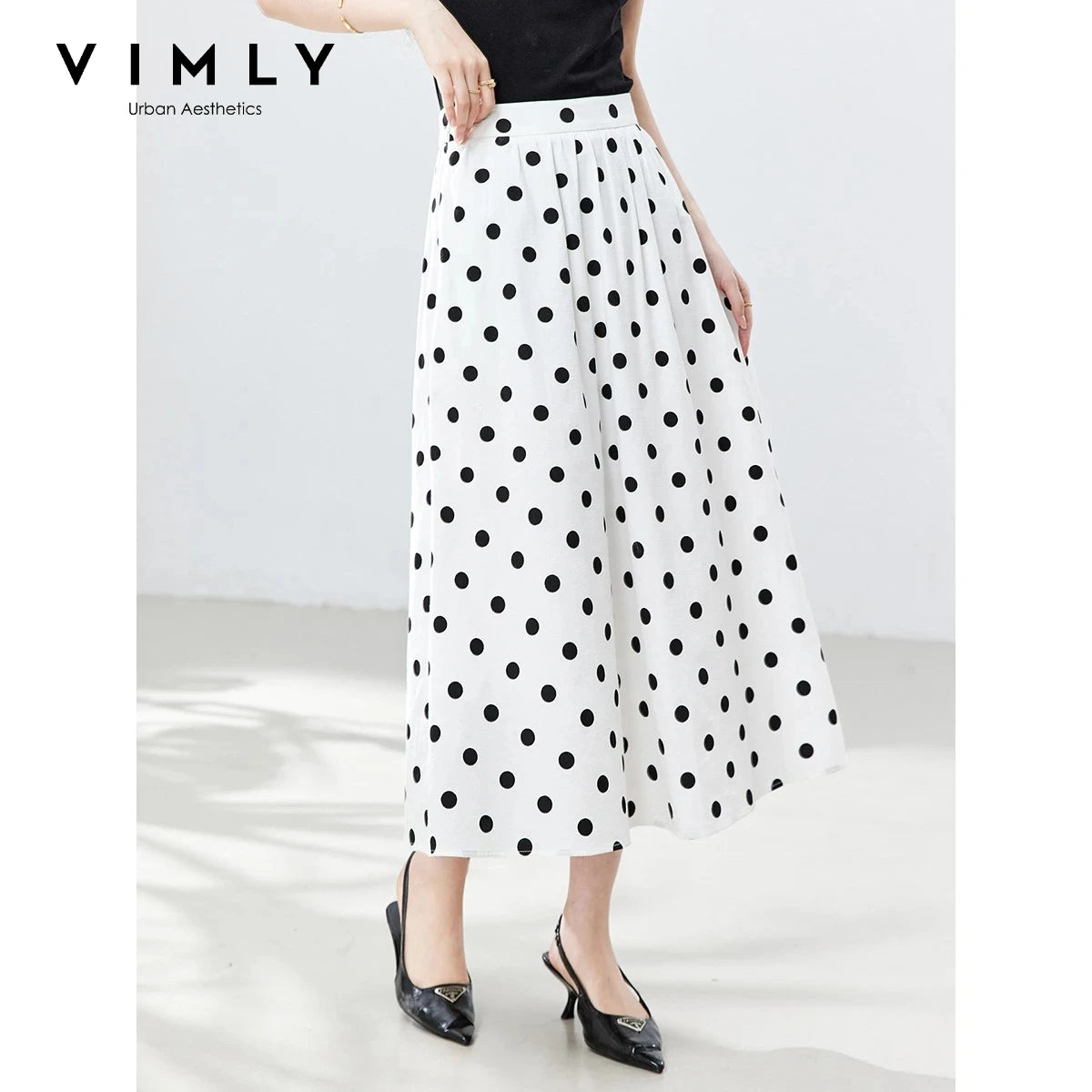 Polka-Dot Button-Front Midi Skirt