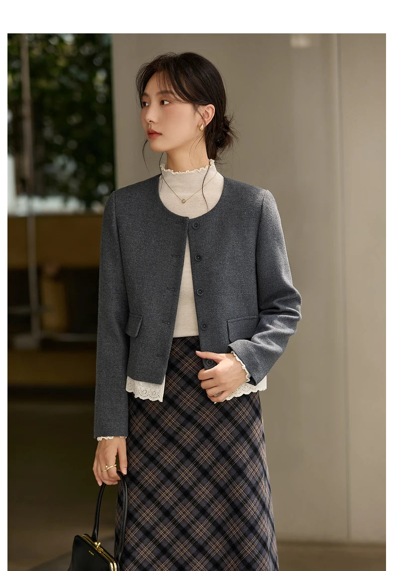 Lace-Hem Collarless Cropped Jacket