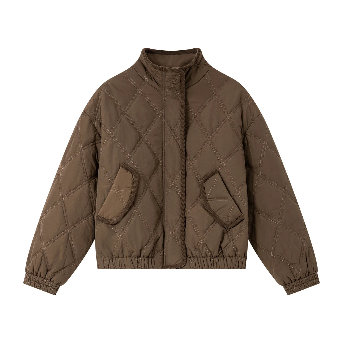 Stand-Collar Quilted Bomber Jacket