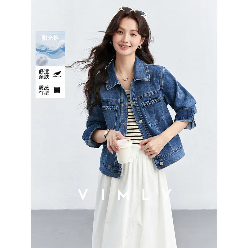 Double-Pocket Cropped Denim Jacket