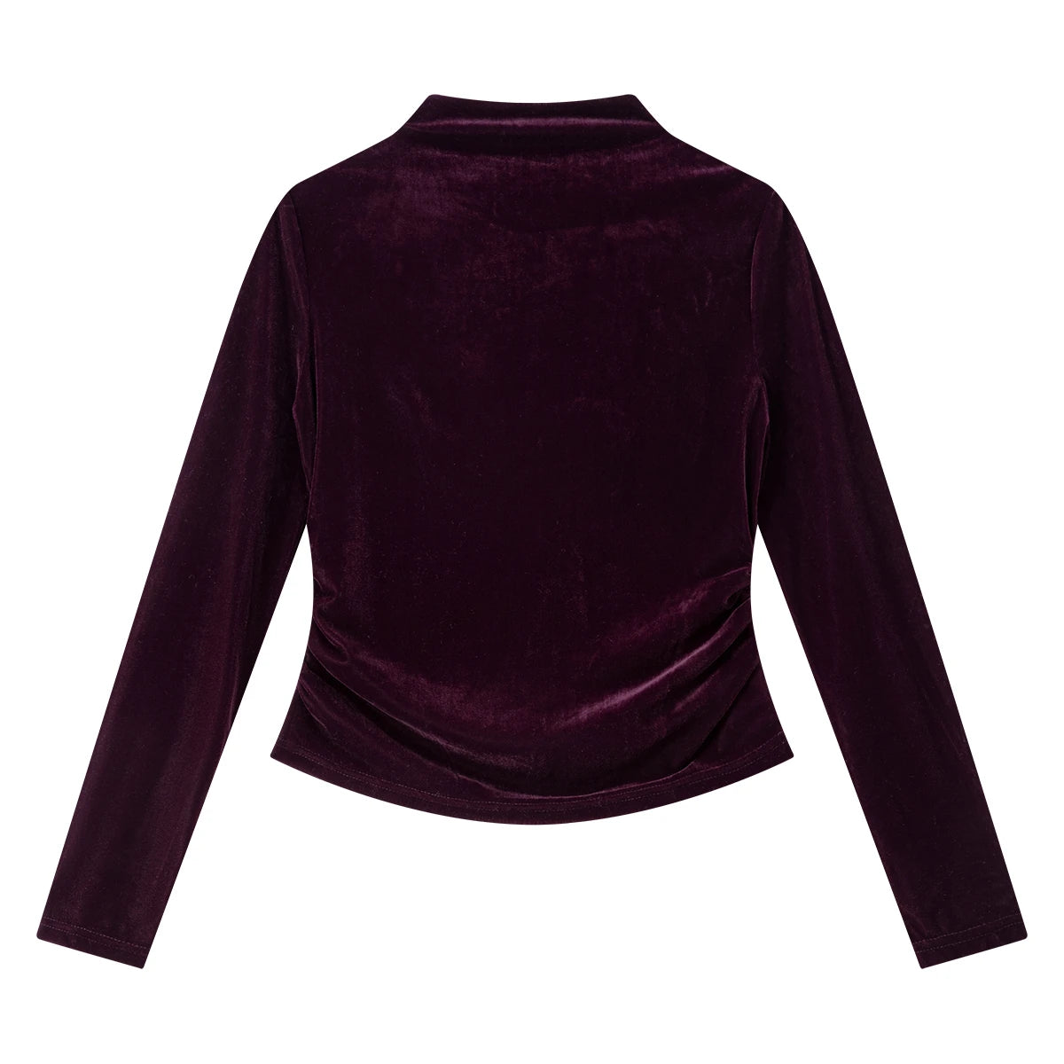 Velvet Ruched Mock-Neck Long-Sleeve Top