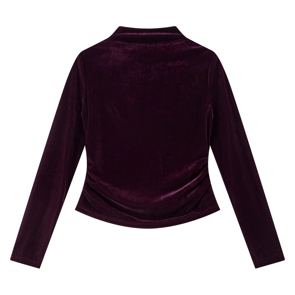Velvet Ruched Mock-Neck Top