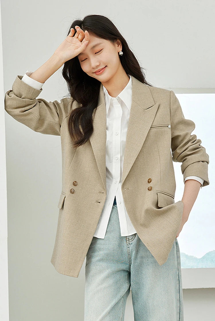 Double-Breasted Notched Blazer