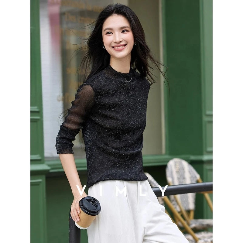 Mock-Neck Long-Sleeve Knit Top