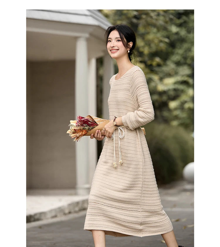 Openwork Long-Sleeve Shift Dress