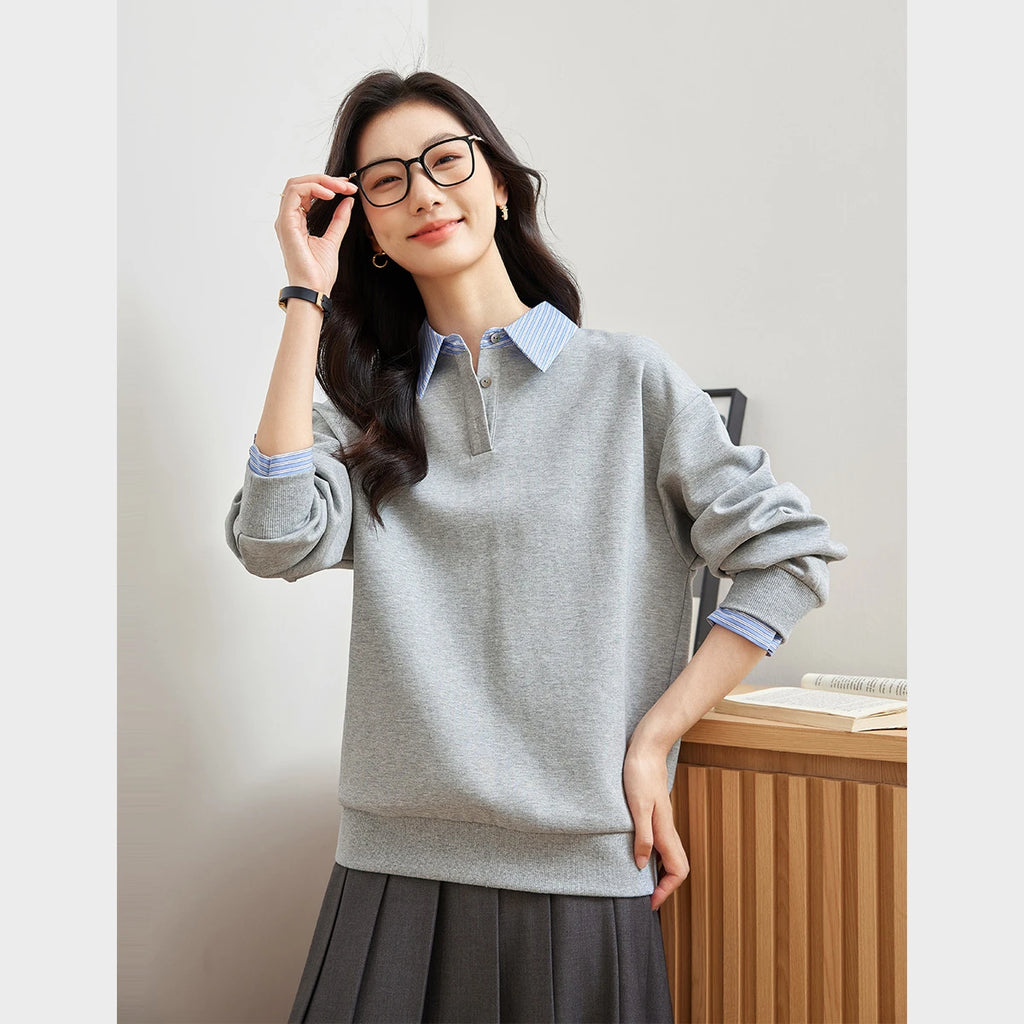 Layered Polo-Collar Sweatshirt