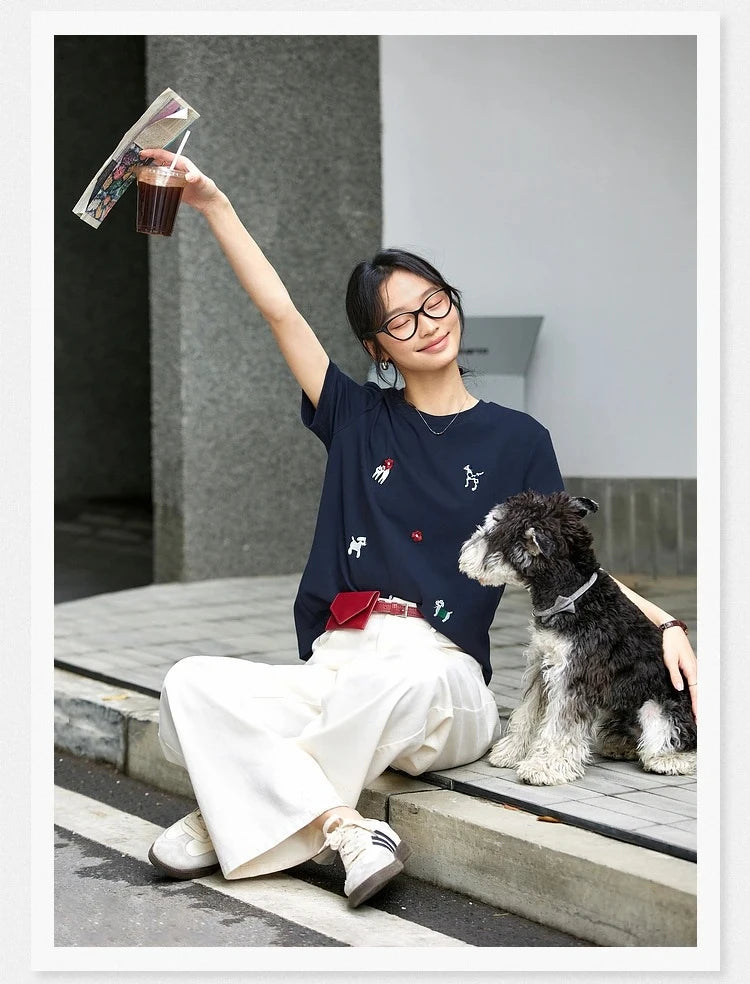 Animal-Embroidered Crew-Neck Tee