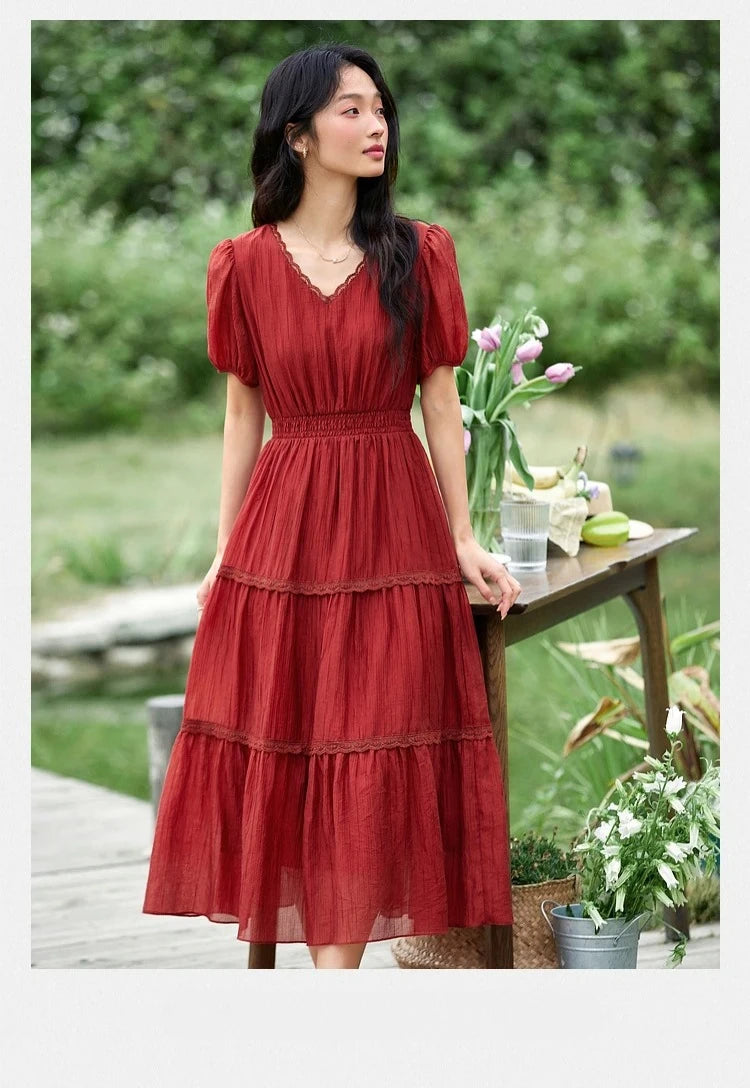 Smocked-Waist Tiered Midi Dress