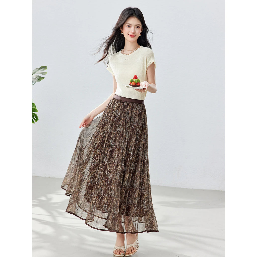 Floral Print Flared Midi Skirt