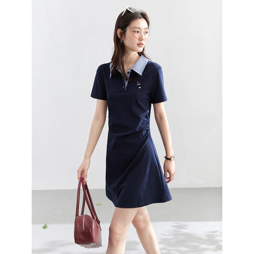 Contrast-Collar Polo Mini Dress