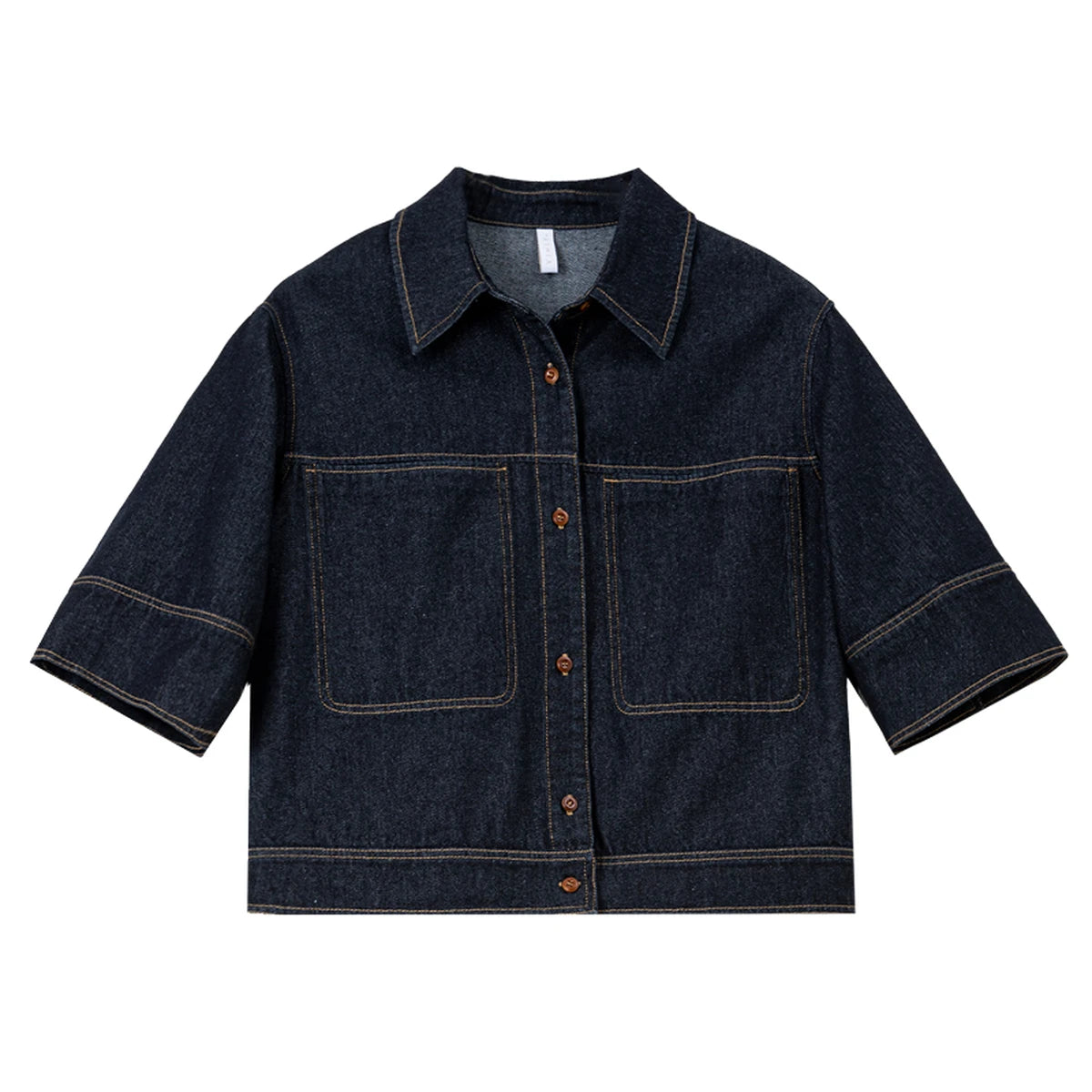 Contrast-Stitch Short-Sleeve Denim Jacket