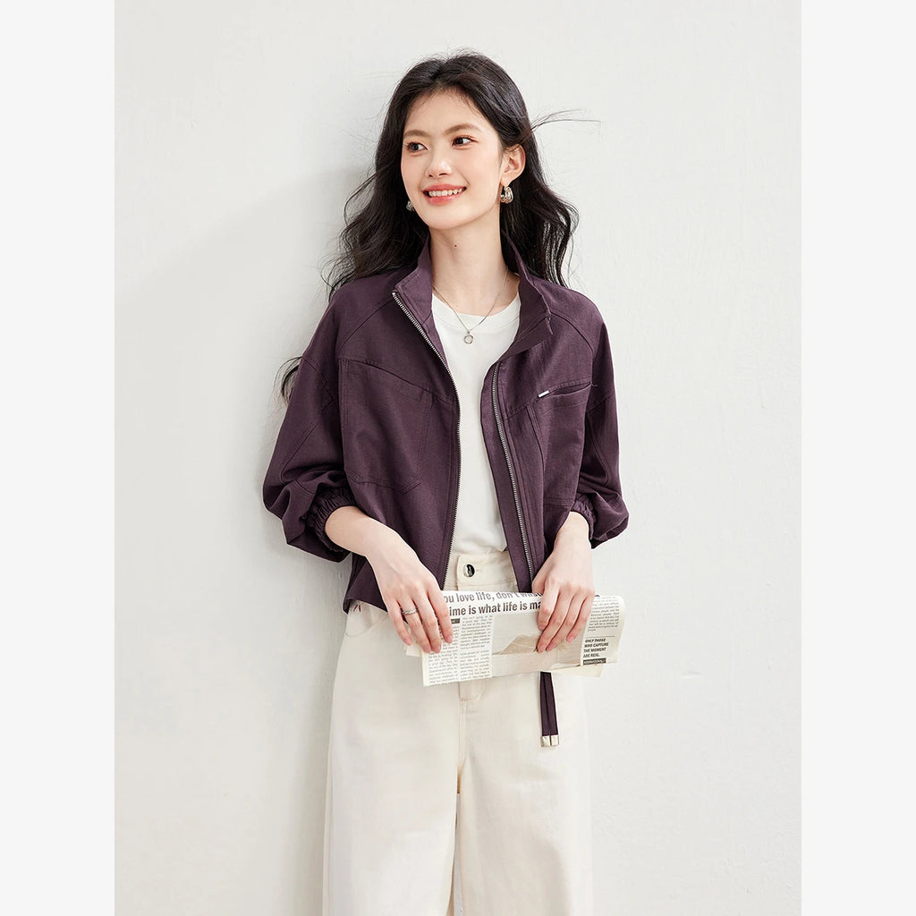 Cropped Zip-Front Cargo Jacket