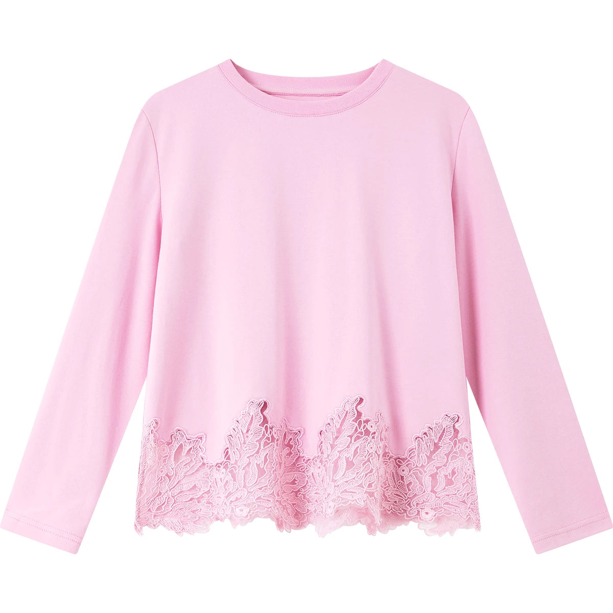 Lace-Hem Crew-Neck Long-Sleeve Tee