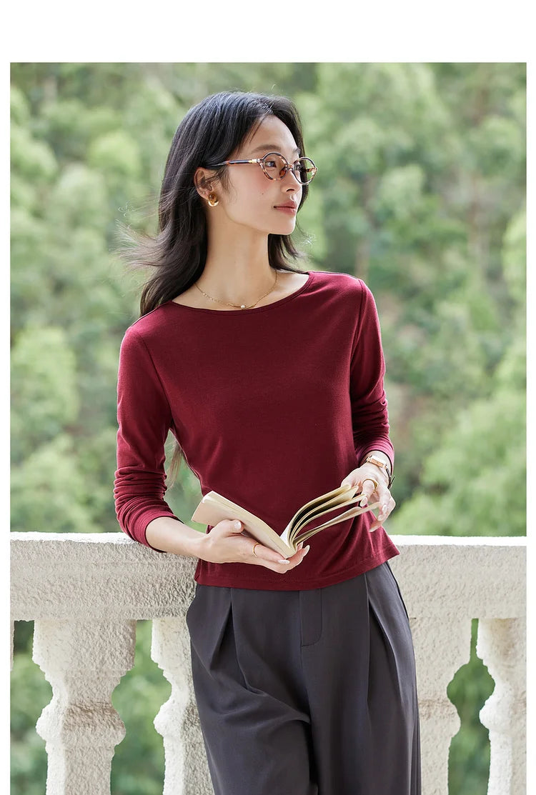 Boat-Neck Ruched Long-Sleeve Tee