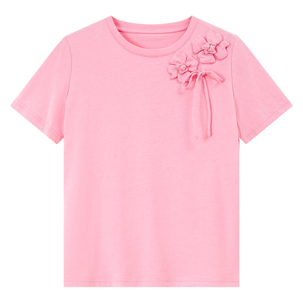 Floral Applique Tie-Detail Tee