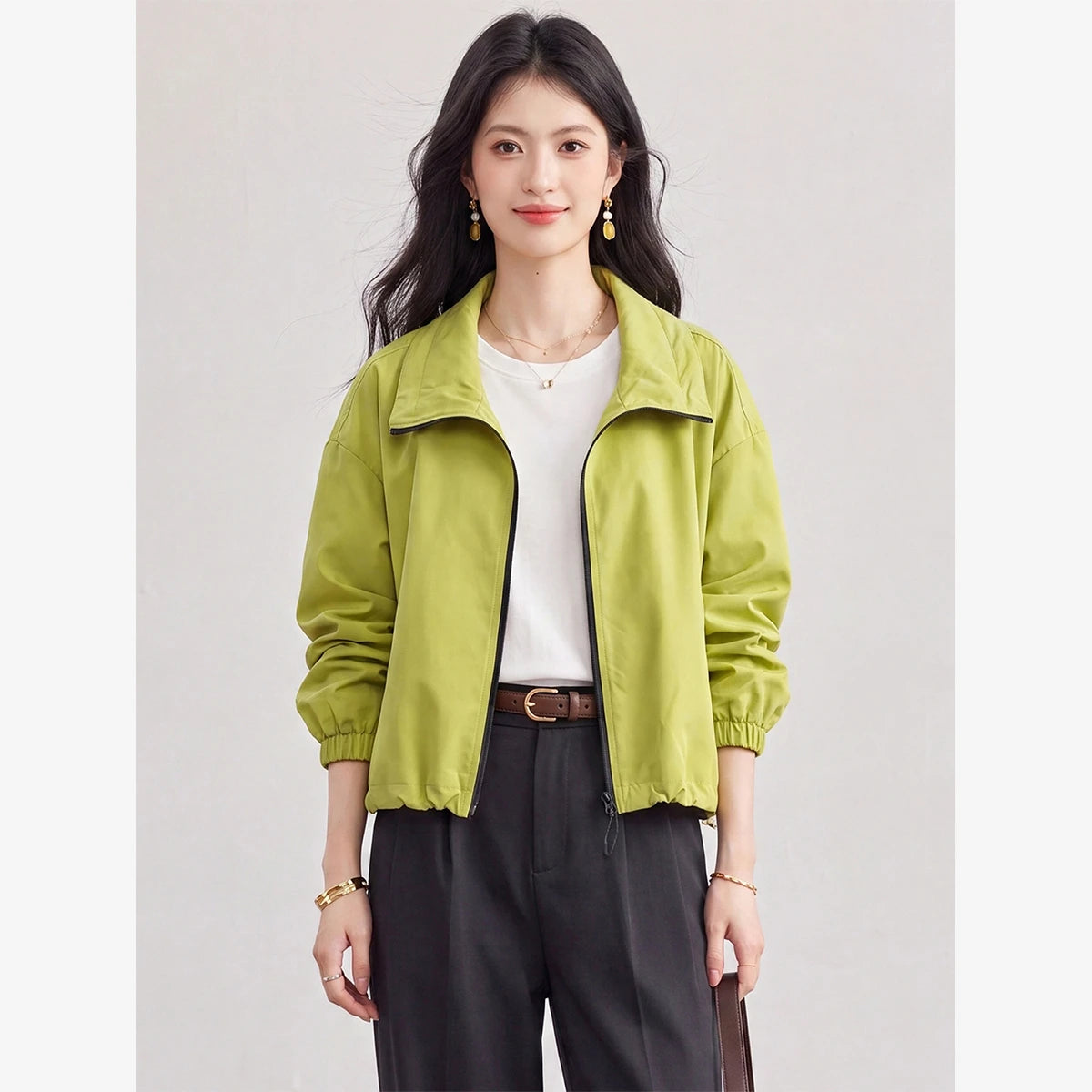 Drawstring-Hem Zip-Front Jacket