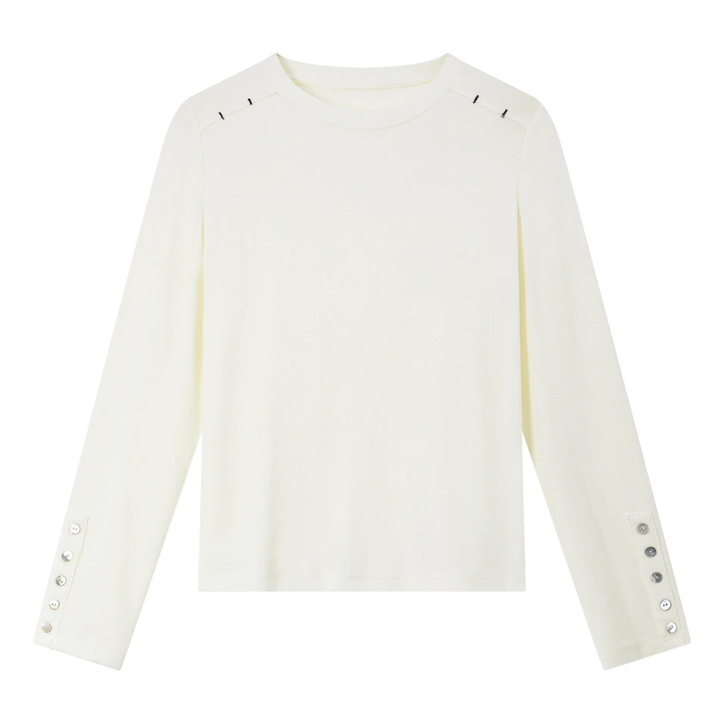 Button-Cuff Crew-Neck Long-Sleeve Tee