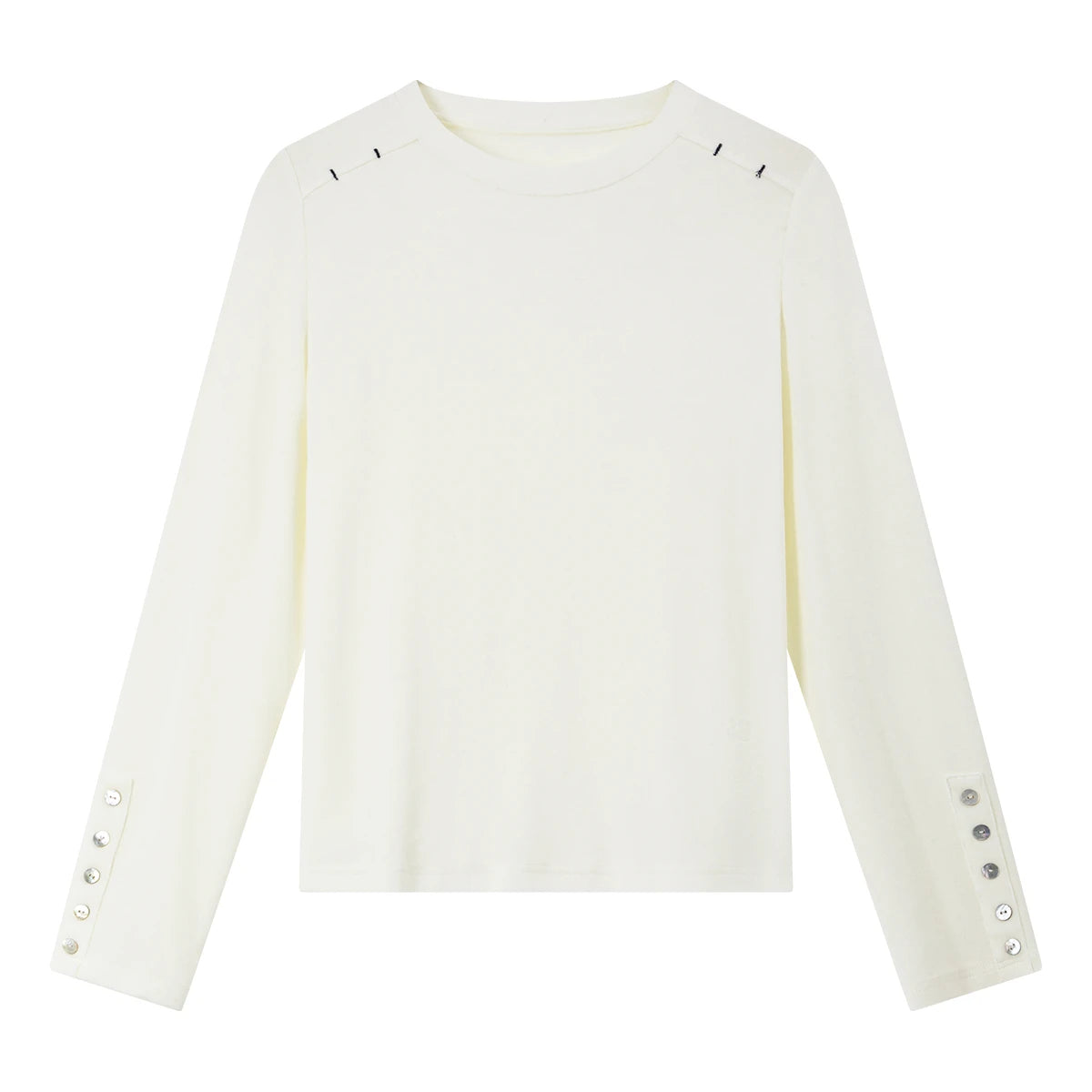 Button-Cuff Crew-Neck Long-Sleeve Tee
