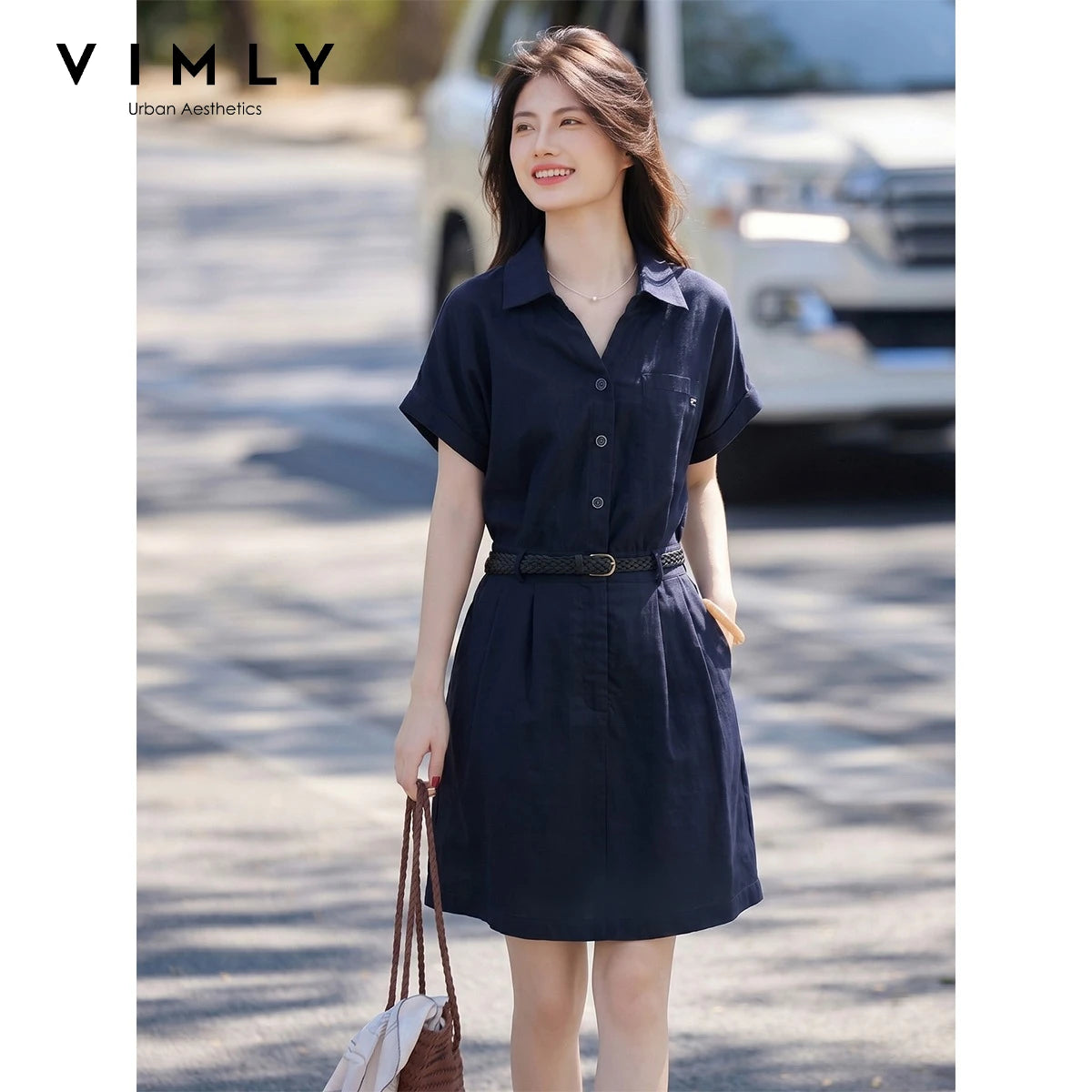 Belted Short-Sleeve Shirt Dress