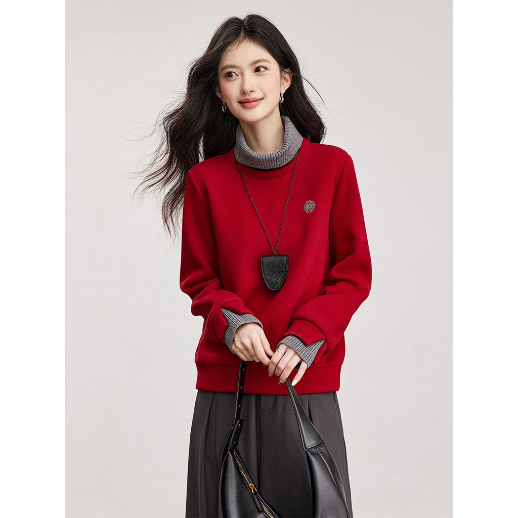Layered Turtleneck Crew-Neck Sweatshirt