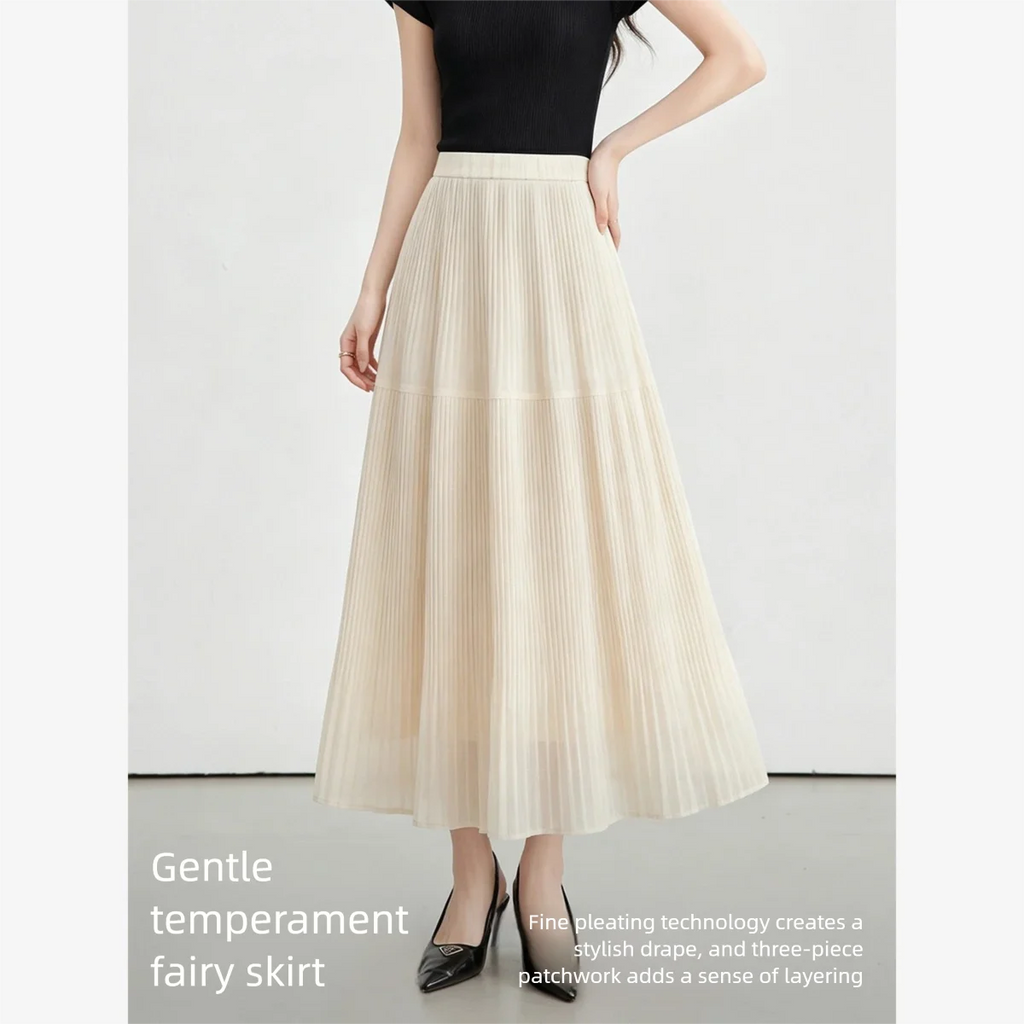 Tiered Pleated Midi Skirt