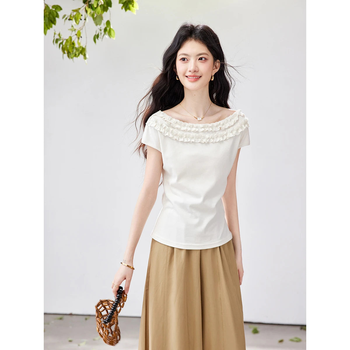 Ruffle-Trim Off-Shoulder Top
