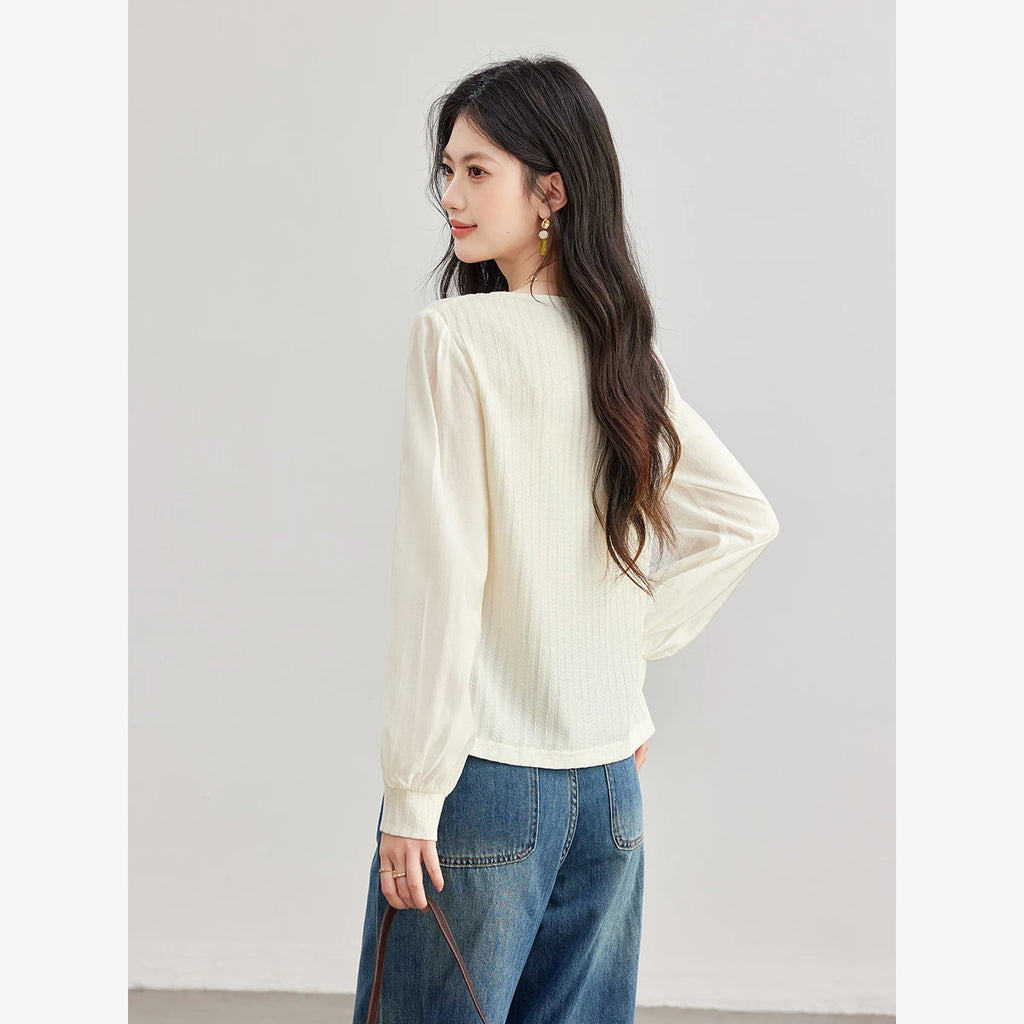 Textured Stripe Button-Front Knit Top