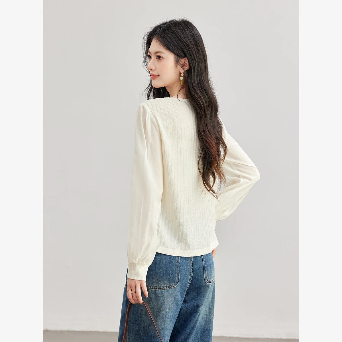 Textured Stripe Button-Front Knit Top