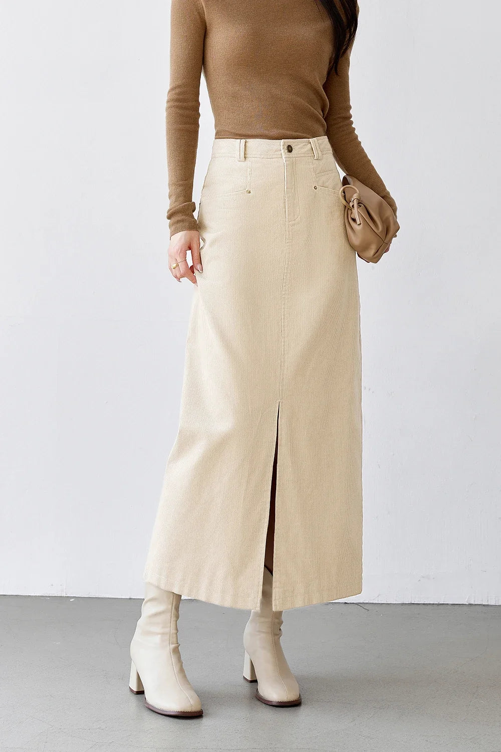 Straight Corduroy Midi Skirt