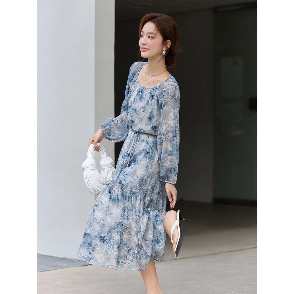 Watercolor Floral Belted Midi Dress
