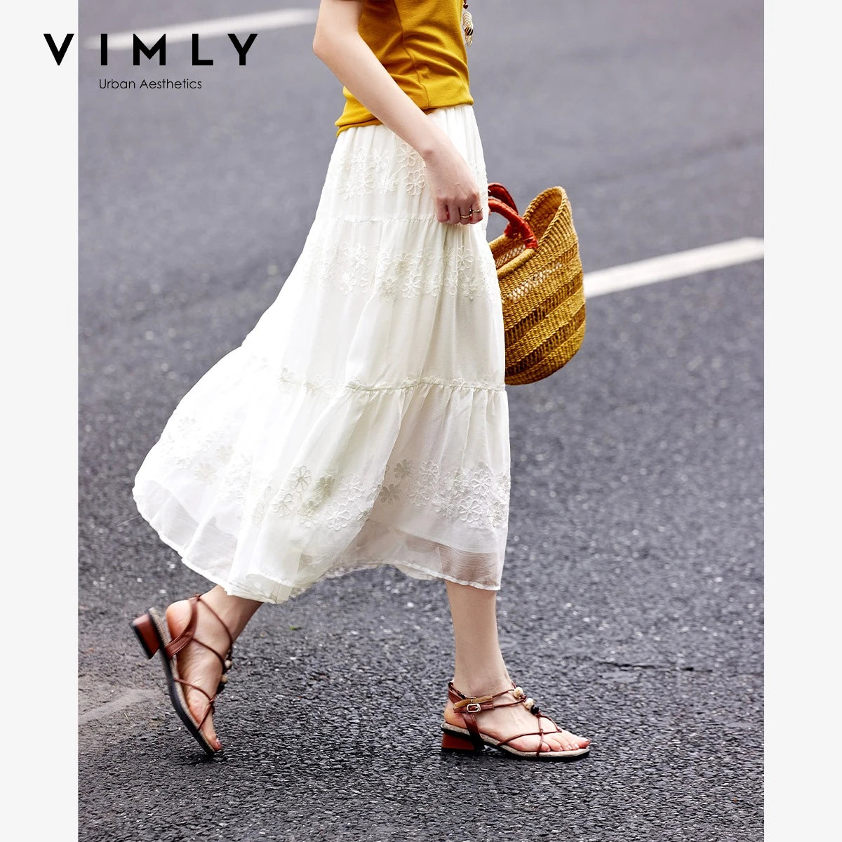 Embroidered Tiered Midi Skirt