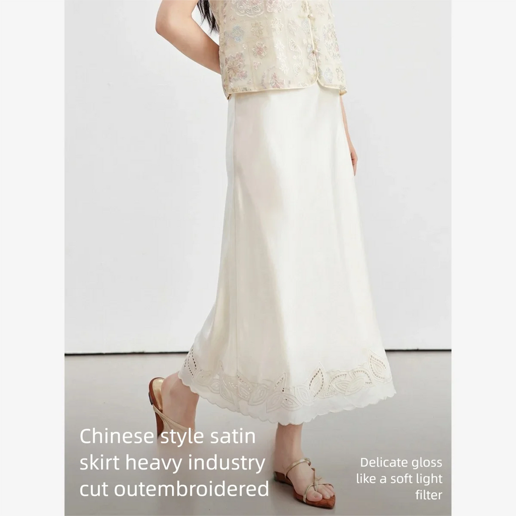 Eyelet-Hem A-Line Midi Skirt