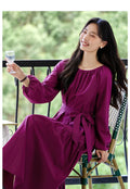 Tie-Waist Balloon-Sleeve Midi Dress