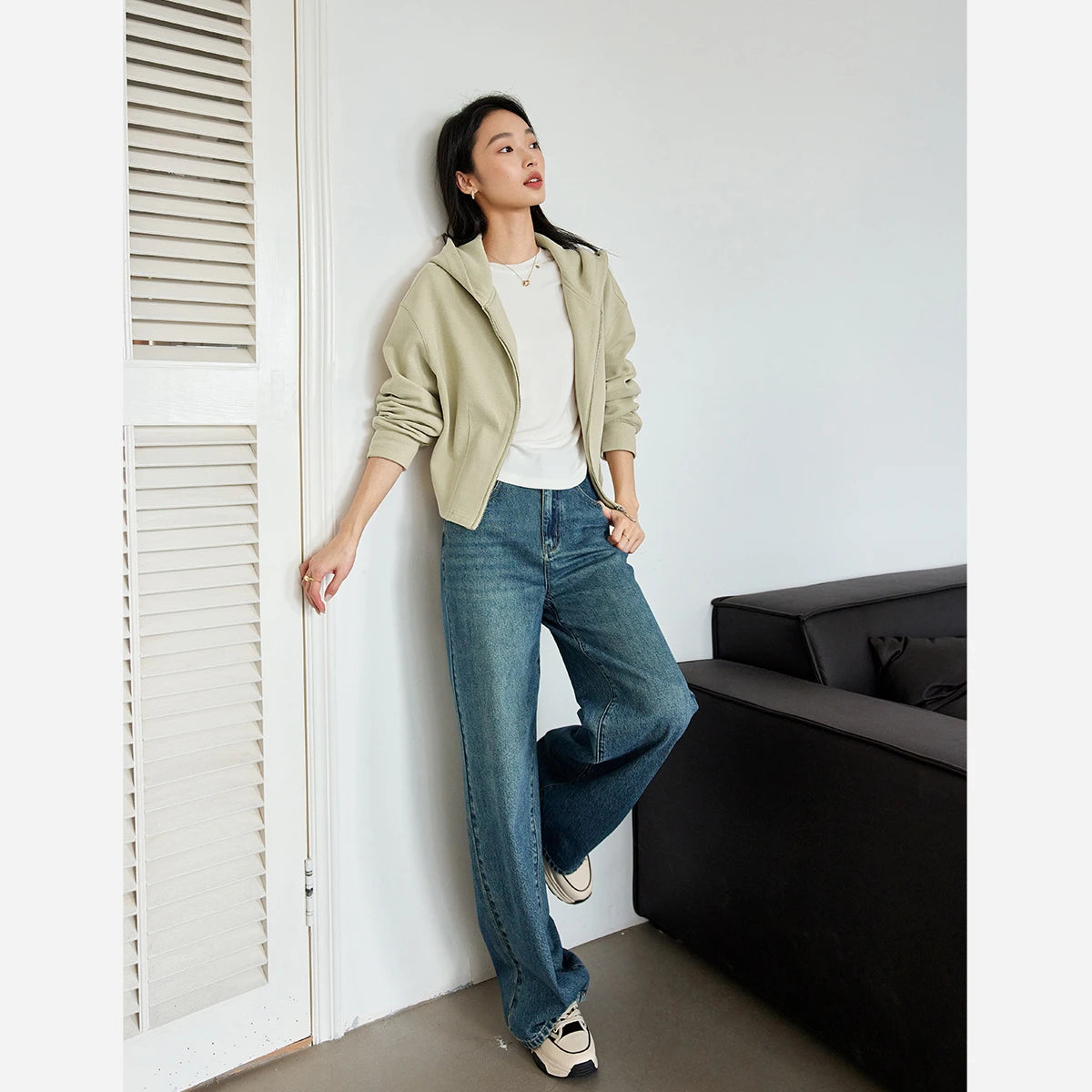 Cropped Zip-Front Hoodie