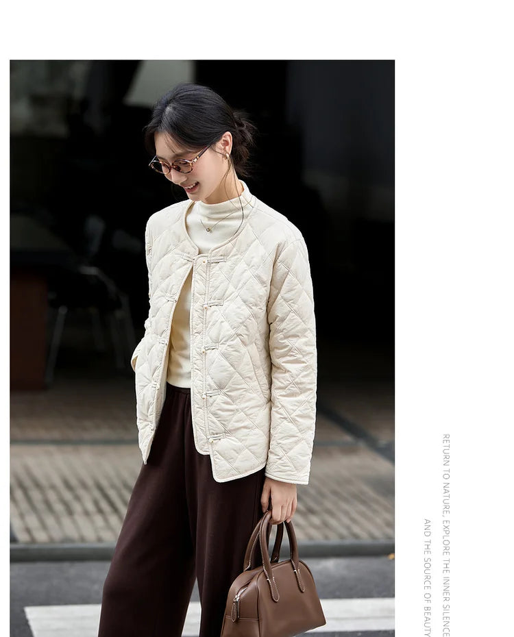 Frog-Button Quilted Curved-Hem Jacket