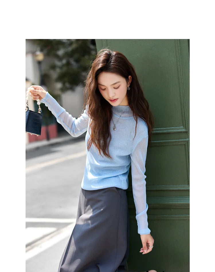Mock-Neck Long-Sleeve Knit Top