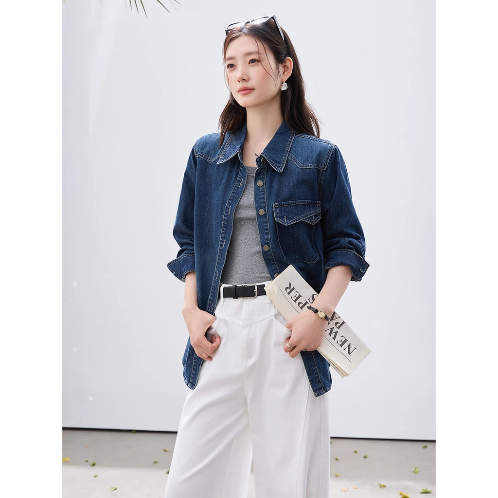 Button-Front Denim Shirt