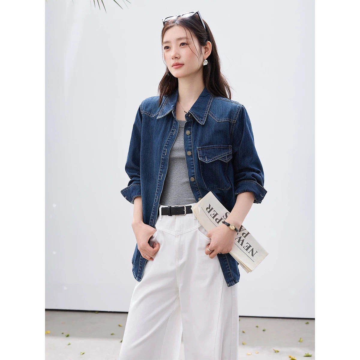 Button-Front Denim Shirt