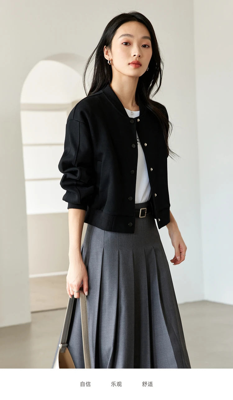 Zip-Front Cropped Bomber Jacket