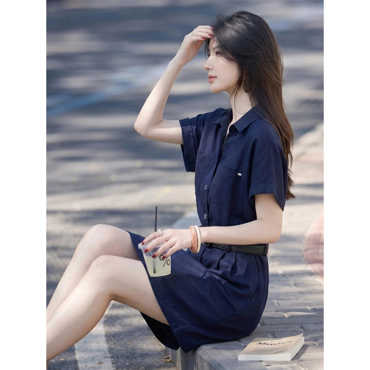 Belted Short-Sleeve Shirt Dress
