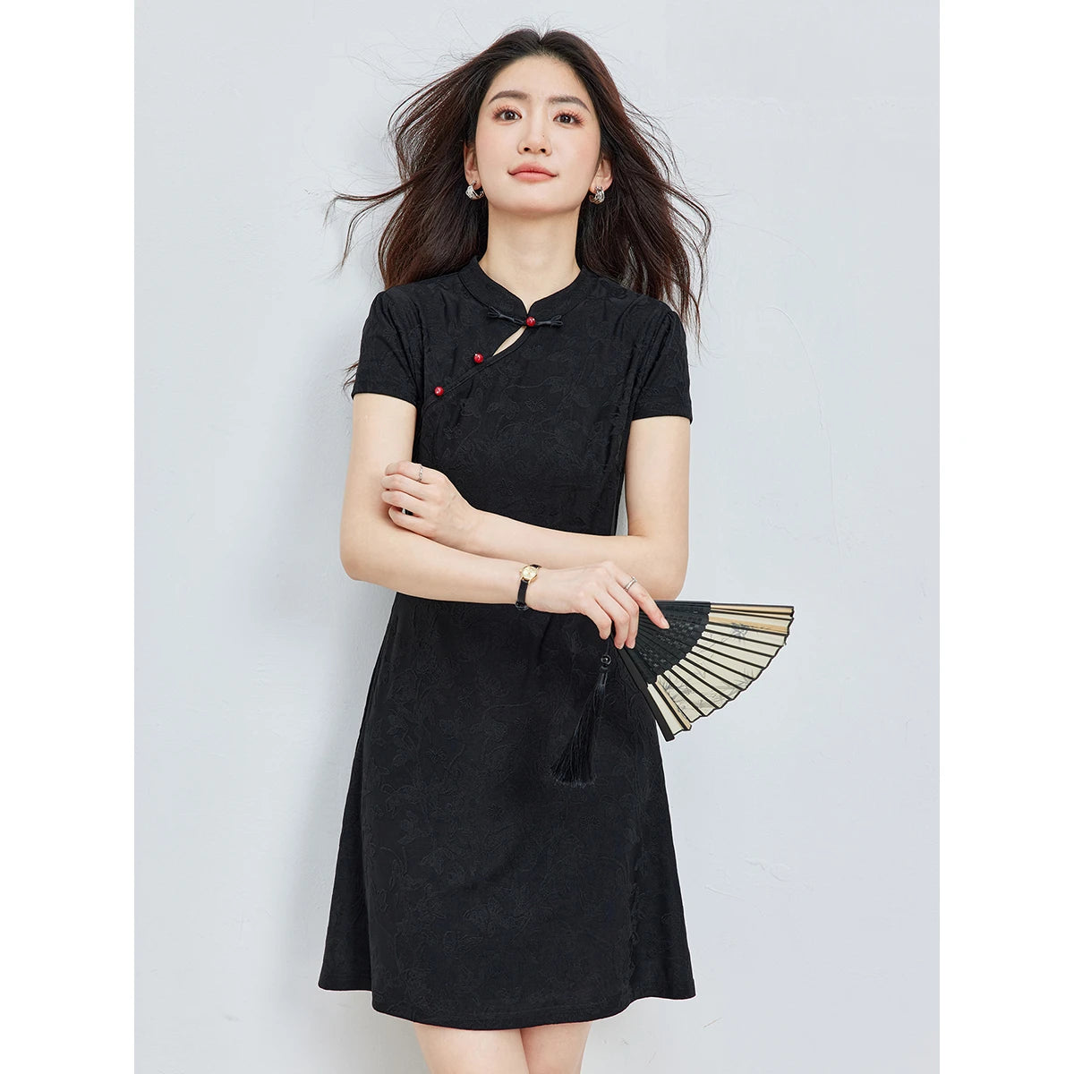 Frog-Button Mini Dress
