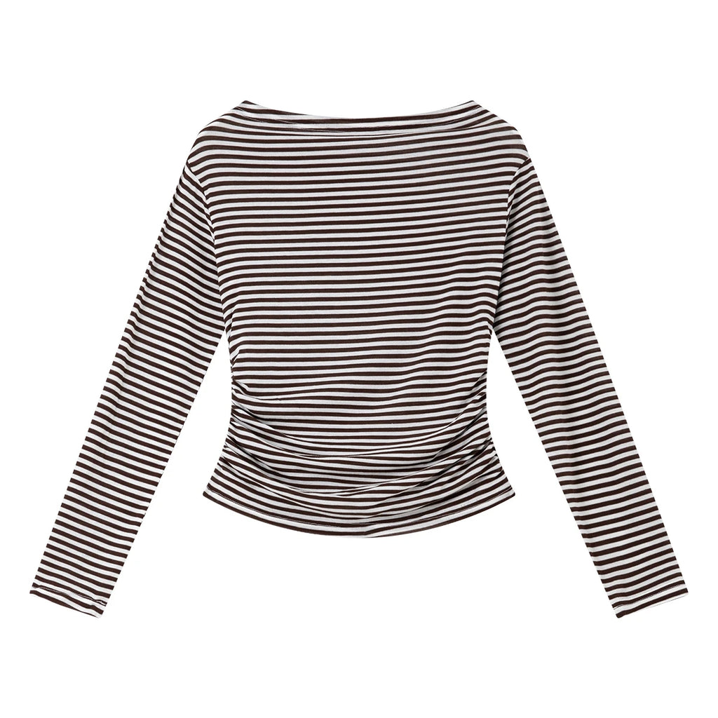 Striped Ruched-Waist Long-Sleeve Top