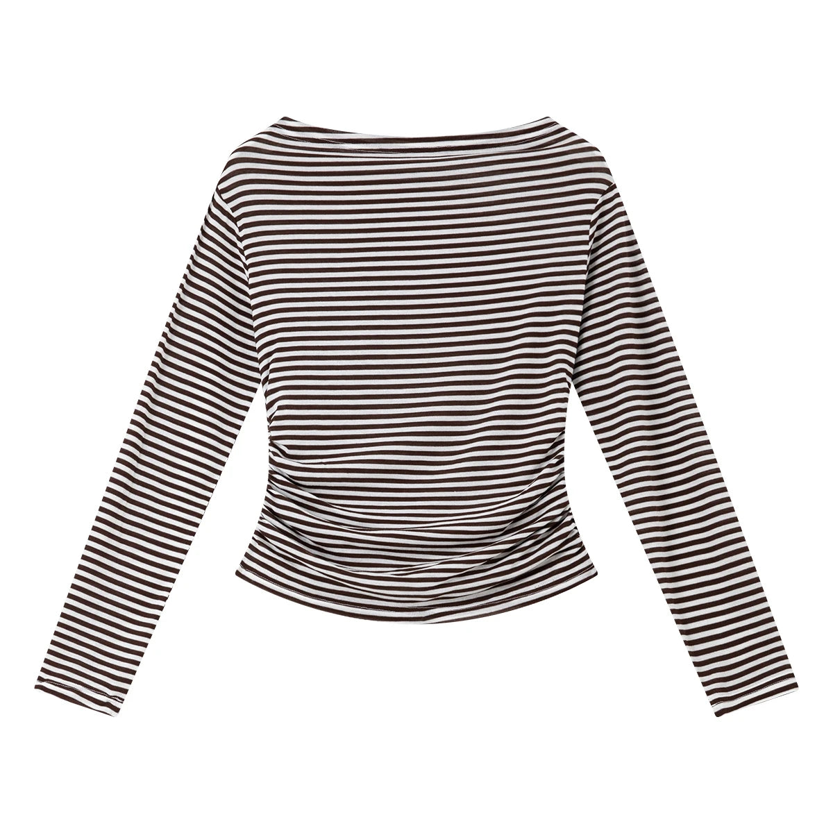 Striped Ruched-Waist Long-Sleeve Top