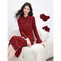 Jacquard Mandarin-Collar Midi Dress
