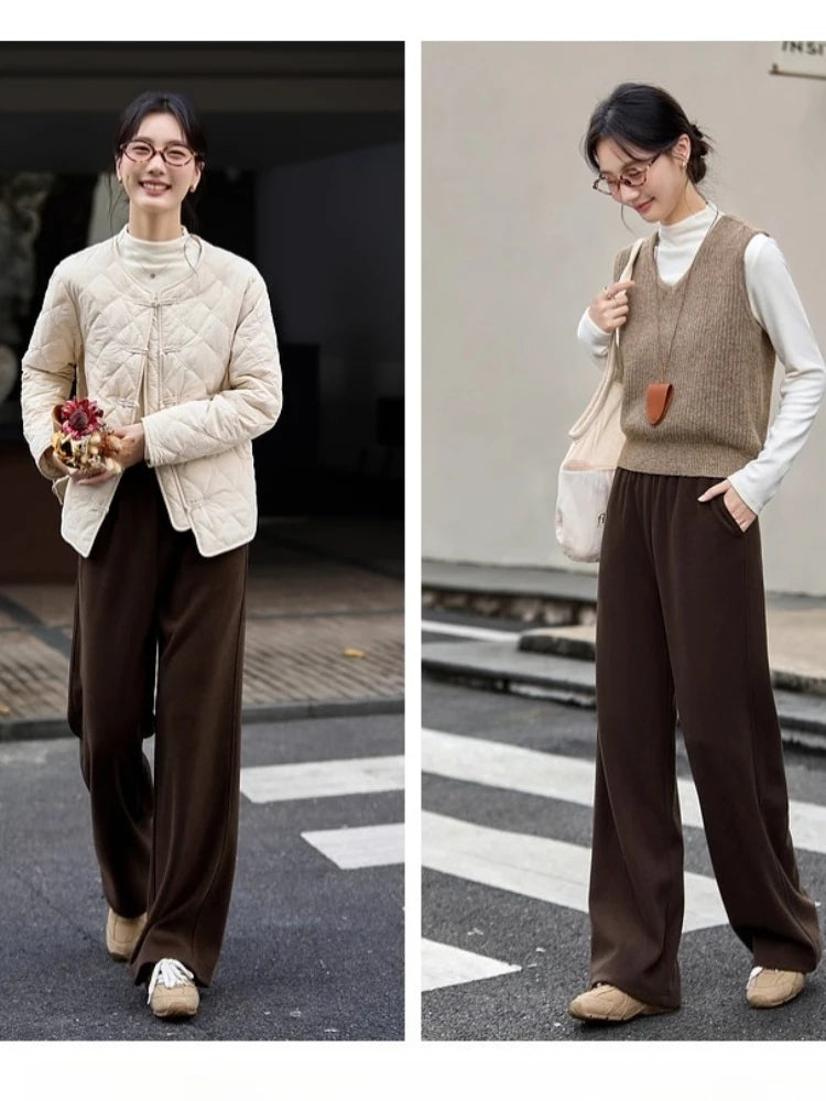 Draped Straight-Leg Knit Trousers