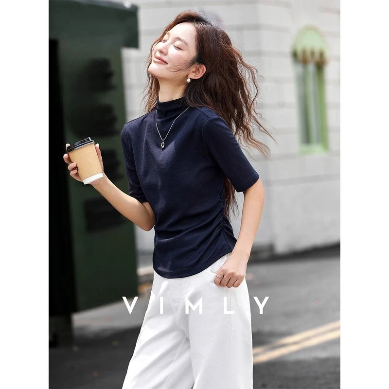Ruched Mock-Neck Short-Sleeve Top
