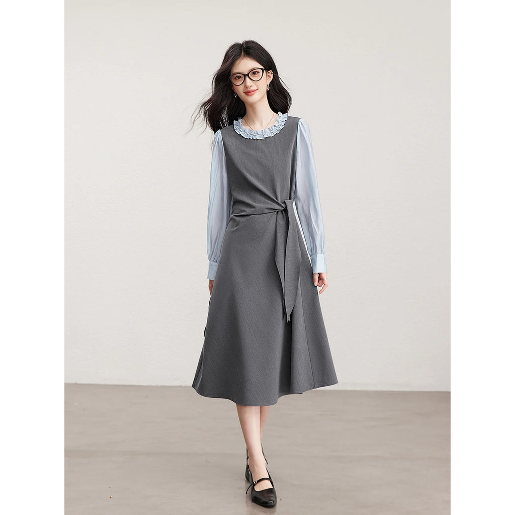 Bow-Waist Layered Midi Dress