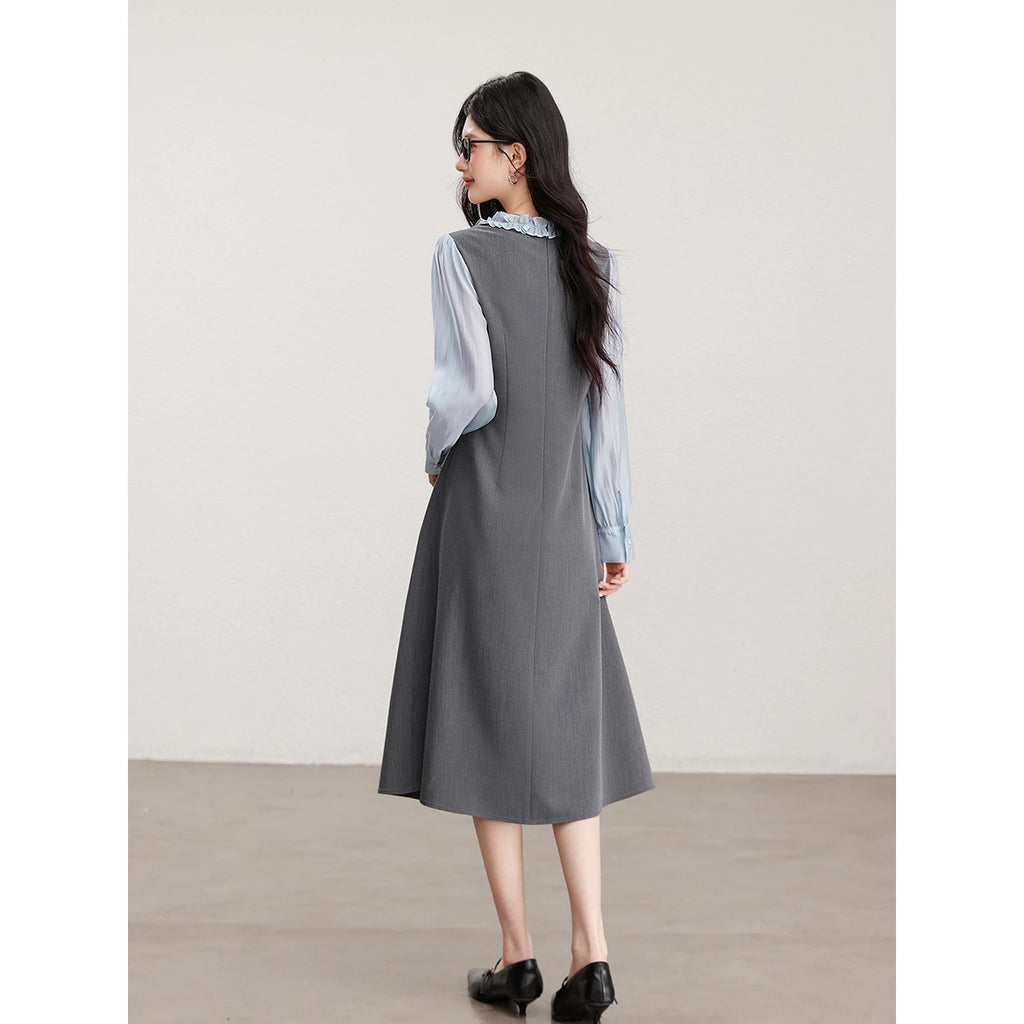 Bow-Waist Layered Midi Dress